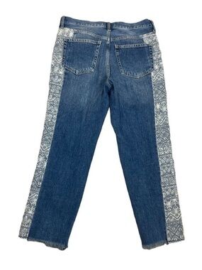 We the Free Aztec Side Panel Cropped Boyfriend Jeans Raw Hem  26 Waist